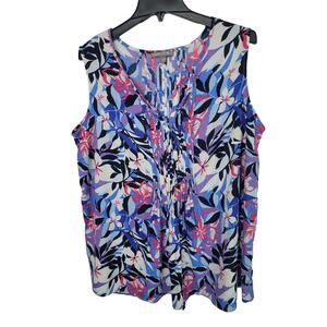 Jessica London Purple Floral Print V-Neck Pintuck Sleeveless Top Womens Size 18W